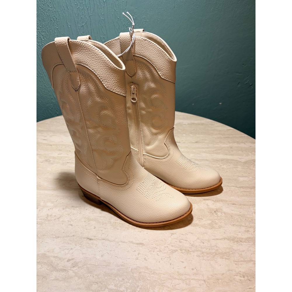 Cat & Jack Girls Cream Western Cowboy Boots Side Zip Size 1 NWT